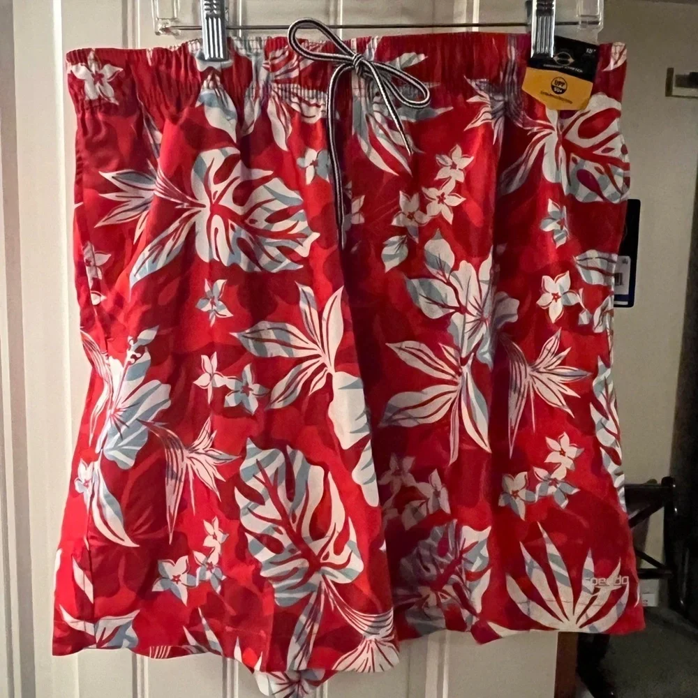 Speedo 7” SPF Inseam Red Hawaiian Swim Suit